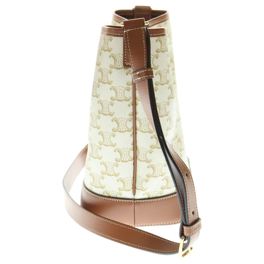 CELINE(セリーヌ) トリオンフ スモールバケット ハンドバッグ ワンショルダーバッグ ブラウン×ホワイト ゴールド金具 19144