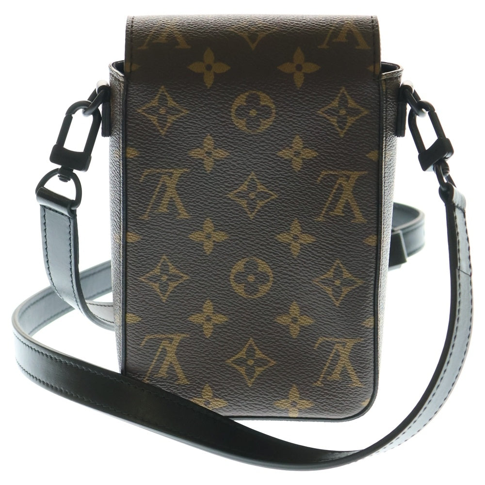 LOUIS VUITTON(ルイヴィトン) モノグラムマカサー Sロック ヴェルティカル ウェアラブルウォレット ショルダーストラップ ミニバッグ ブラック×ブラウン M82535 ブラック金具