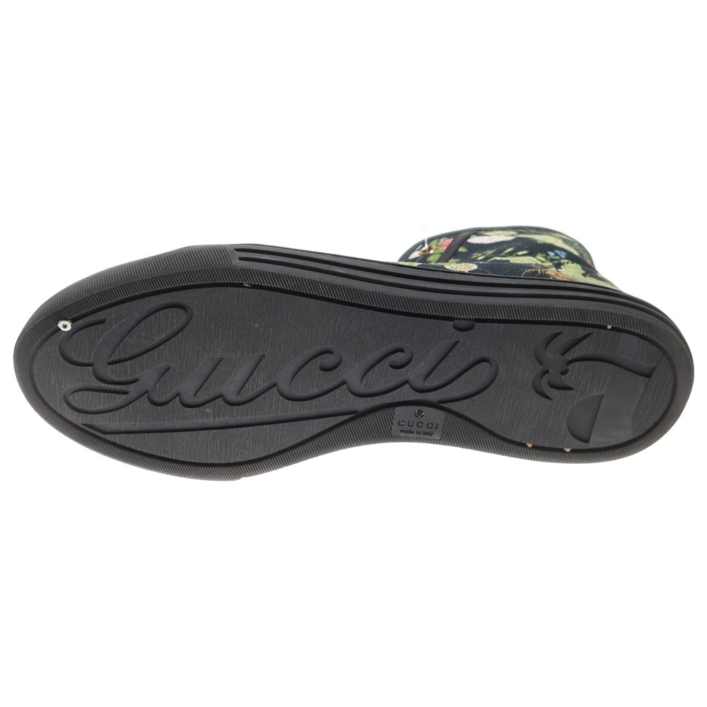 GUCCI(グッチ) フラワー総柄プリント キャンバス レザー レースアップ ミッドカットシューズ スニーカー ブラック レディース 380960
