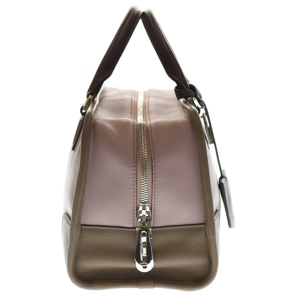 LOEWE(ロエベ) アナグラム アマソナ28 旧型 バイカラー ハンドバッグ ボストンバッグ ボルドー×ピンク×ブラウン レザー シルバー金具