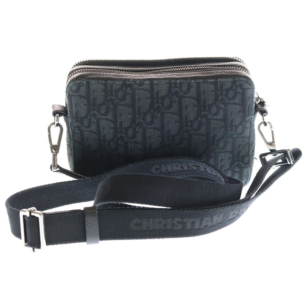 Christian Dior(クリスチャンディオール) オブリーク メッセンジャーバック ショルダーバッグ ブラック キャンバス×レザー シルバー金具