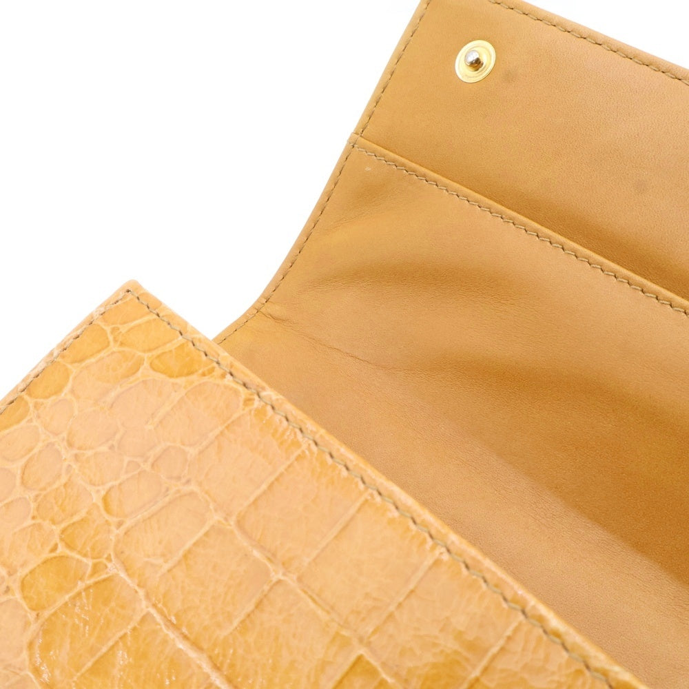 miumiu(ミュウミュウ) ロゴプレート クロコ型押し パテントレザー ロングウォレット 二つ折り財布 ゴールド金具 オレンジ