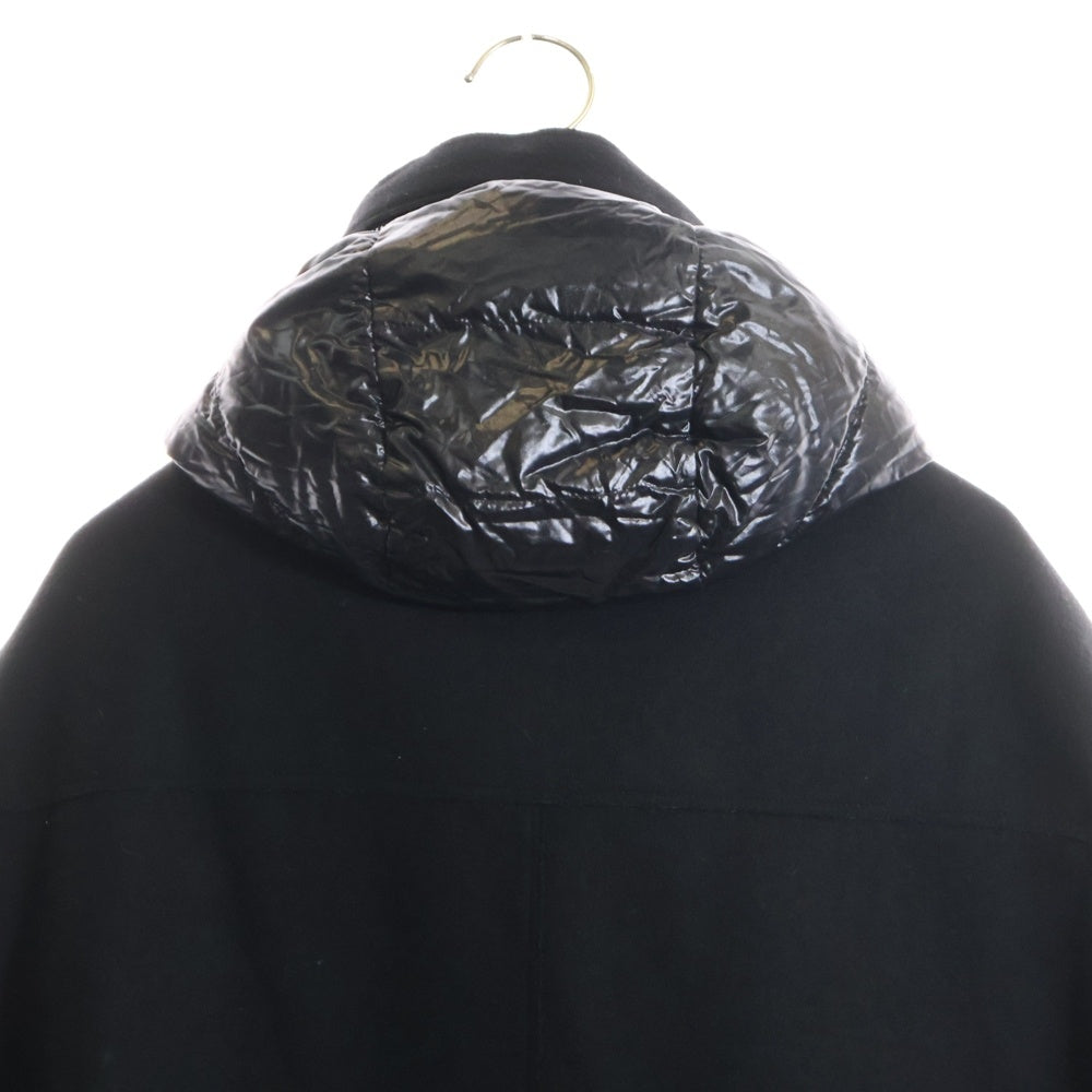 MONCLER(モンクレール) 18AW VALBERG ヴァルヴェール ワッペンロゴ 刺繍 ウール切り替え フーデッド ジップアップ ダウン ロング ジャケット コート ブラック D20914235485 57533