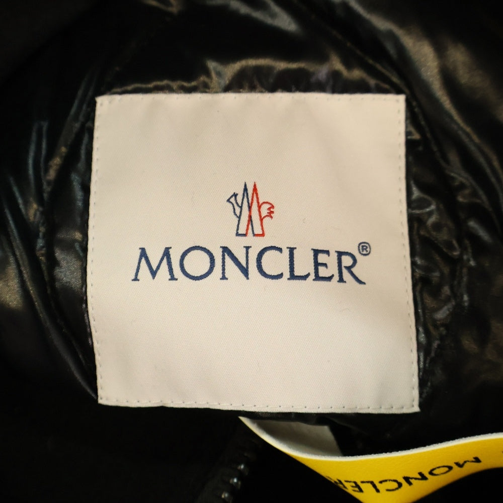 MONCLER(モンクレール) 18AW VALBERG ヴァルヴェール ワッペンロゴ 刺繍 ウール切り替え フーデッド ジップアップ ダウン ロング ジャケット コート ブラック D20914235485 57533