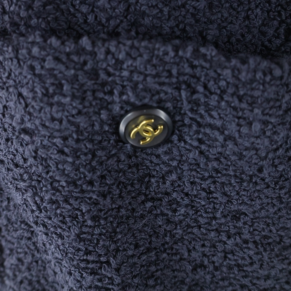 CHANEL(シャネル) 95P ココマークボタン パイル ジップアップ ノースリーブ タイト ワンピース ネイビー レディース