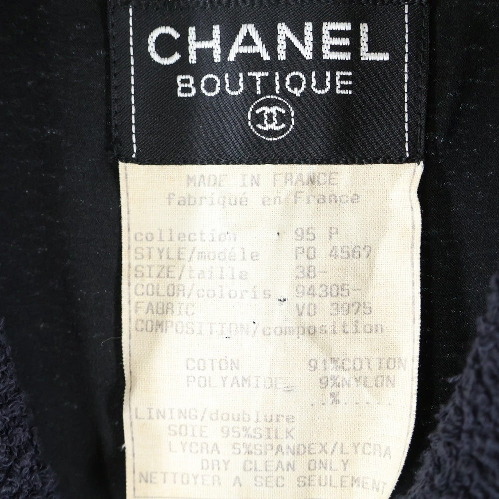 CHANEL(シャネル) 95P ココマークボタン パイル ジップアップ ノースリーブ タイト ワンピース ネイビー レディース