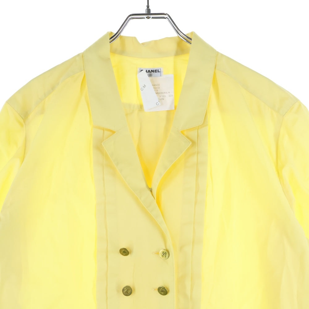 CHANEL(シャネル) ココマークボタン コットン ダブルブレスト プルオーバー 長袖シャツ ブラウス イエロー レディース P04914V03571