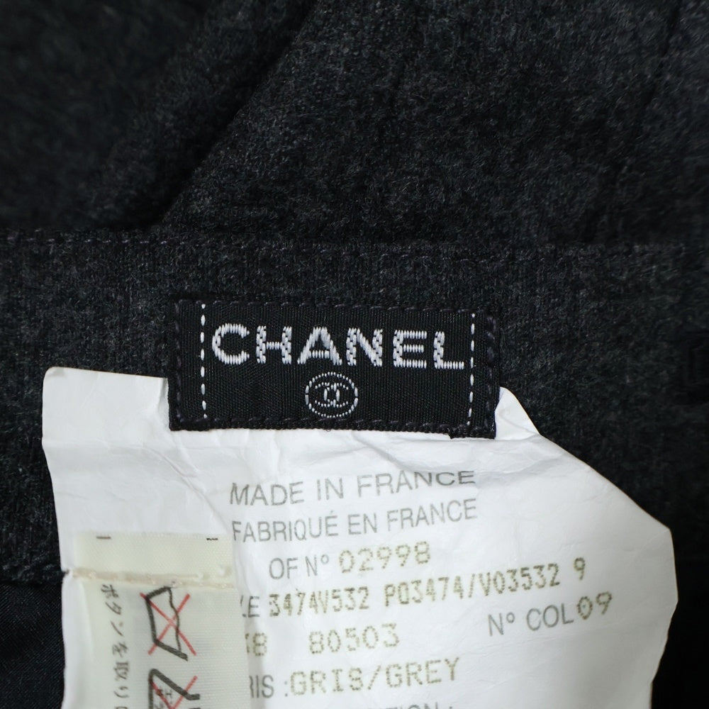 CHANEL(シャネル) ココマークボタン ウール プリーツ ミニスカート グレー レディース P03474V03532