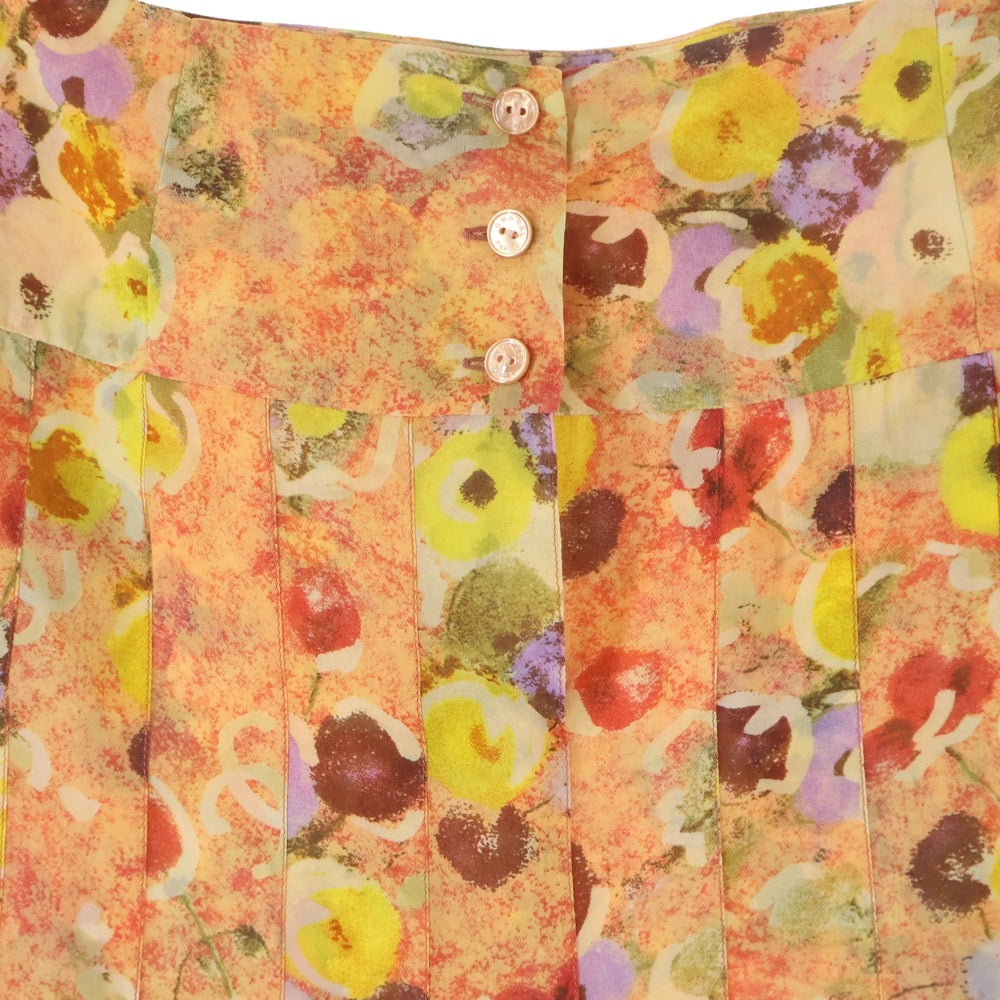 CHANEL(シャネル) 04P スプリングコレクション ココマーク フラワー総柄プリント シルク プリーツ ミニ スカート オレンジ レディース P23113V13882