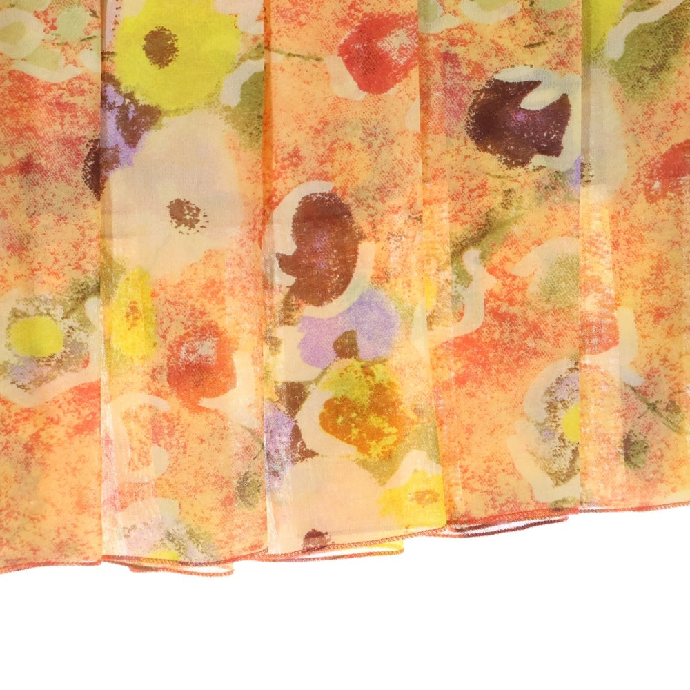 CHANEL(シャネル) 04P スプリングコレクション ココマーク フラワー総柄プリント シルク プリーツ ミニ スカート オレンジ レディース P23113V13882