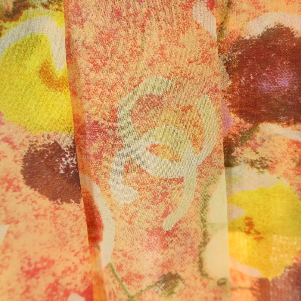 CHANEL(シャネル) 04P スプリングコレクション ココマーク フラワー総柄プリント シルク プリーツ ミニ スカート オレンジ レディース P23113V13882