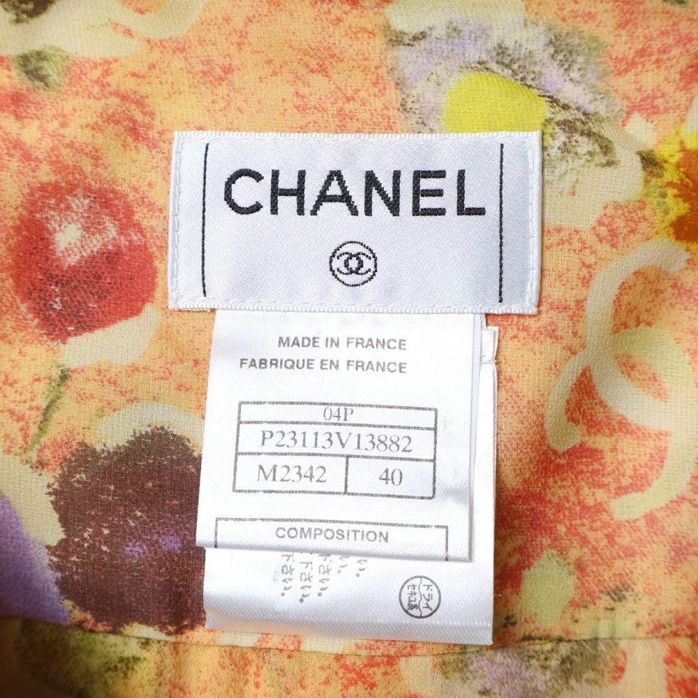 CHANEL(シャネル) 04P スプリングコレクション ココマーク フラワー総柄プリント シルク プリーツ ミニ スカート オレンジ レディース P23113V13882