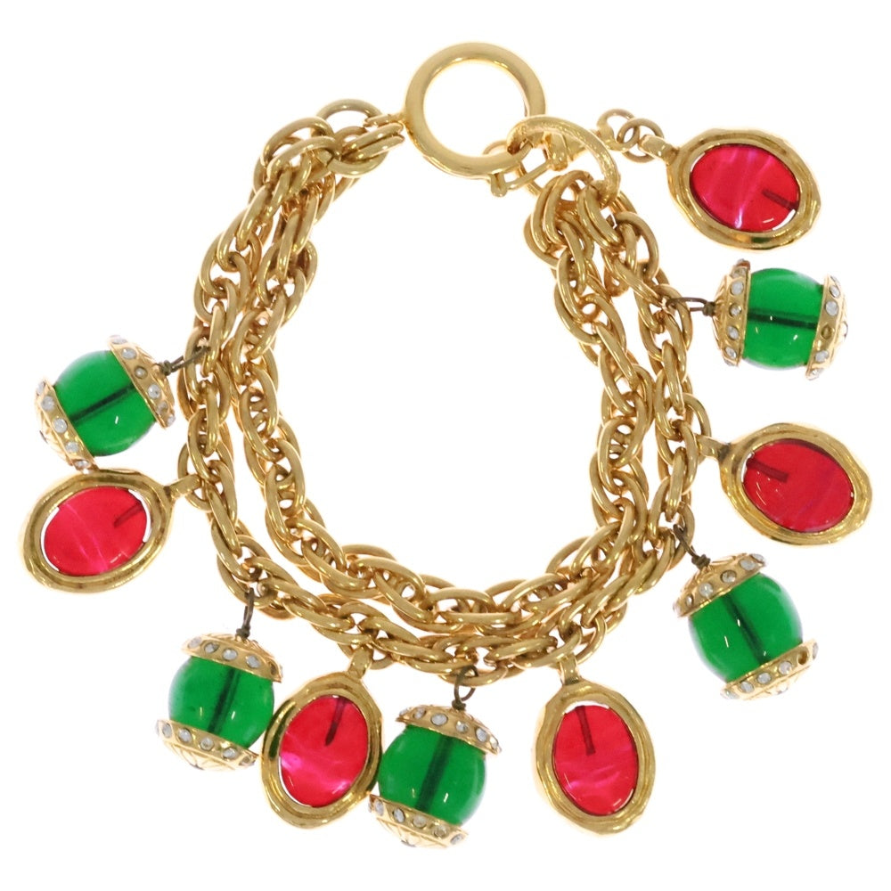 CHANEL(シャネル) グリポア チャーム 2重 ブレスレット ゴールド チェーン レッド×グリーン