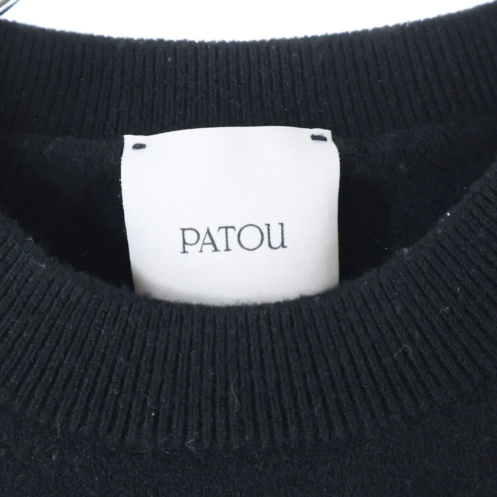 PATOU(パトゥー) メリノウールブレンド アーチロゴジャガード 半袖 プルオーバー クロップド ショート丈 クルーネック ニット セーター ブラック レディース KN2228045999B