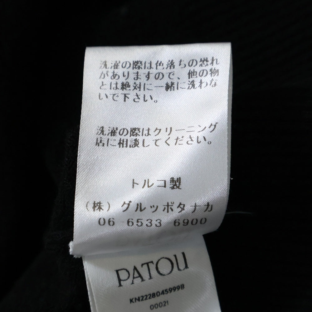 PATOU(パトゥー) メリノウールブレンド アーチロゴジャガード 半袖 プルオーバー クロップド ショート丈 クルーネック ニット セーター ブラック レディース KN2228045999B