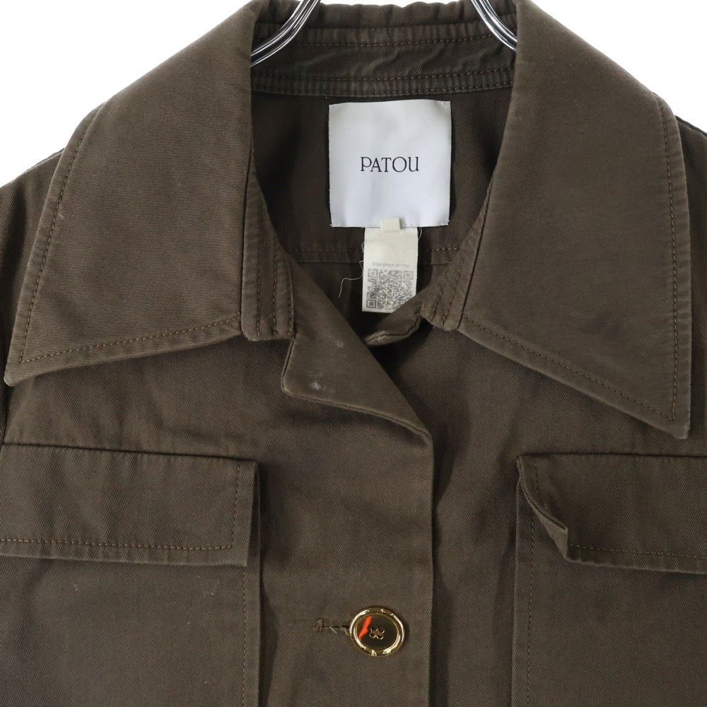 PATOU(パトゥー) ゴールドボタン クロップド ショート丈 コットン ジャケット ブラウン レディース JA0480074808D