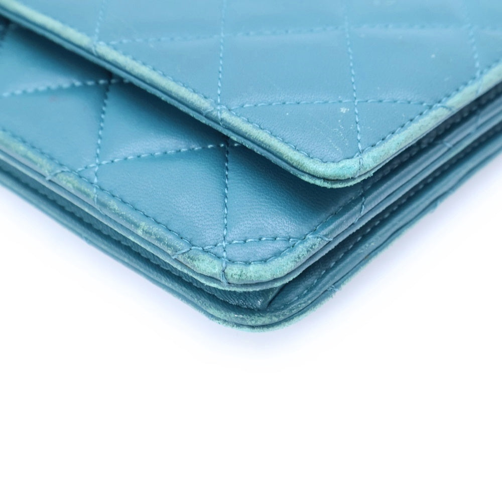 CHANEL(シャネル) マトラッセ チェーンウォレット ハンドバッグ チェーンバッグ ミニバッグ ターコイズブルー ラムスキン シルバー金具