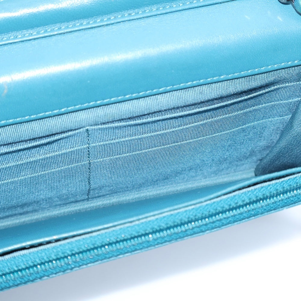 CHANEL(シャネル) マトラッセ チェーンウォレット ハンドバッグ チェーンバッグ ミニバッグ ターコイズブルー ラムスキン シルバー金具