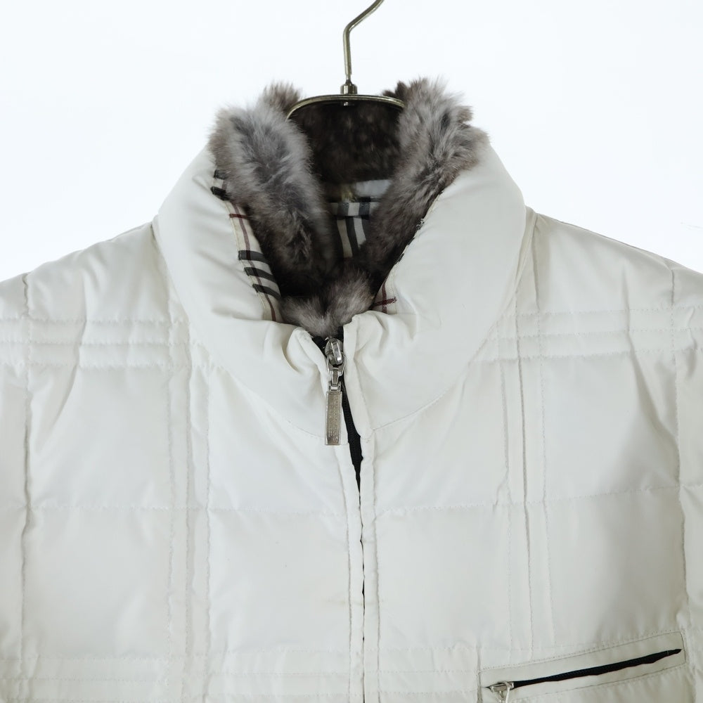 BURBERRY BLACK LABEL(バーバリー ブラックレーベル) ラビットファー スタンドカラー ジップアップ ダウンジャケット ホワイト レディース BMP11-722-02