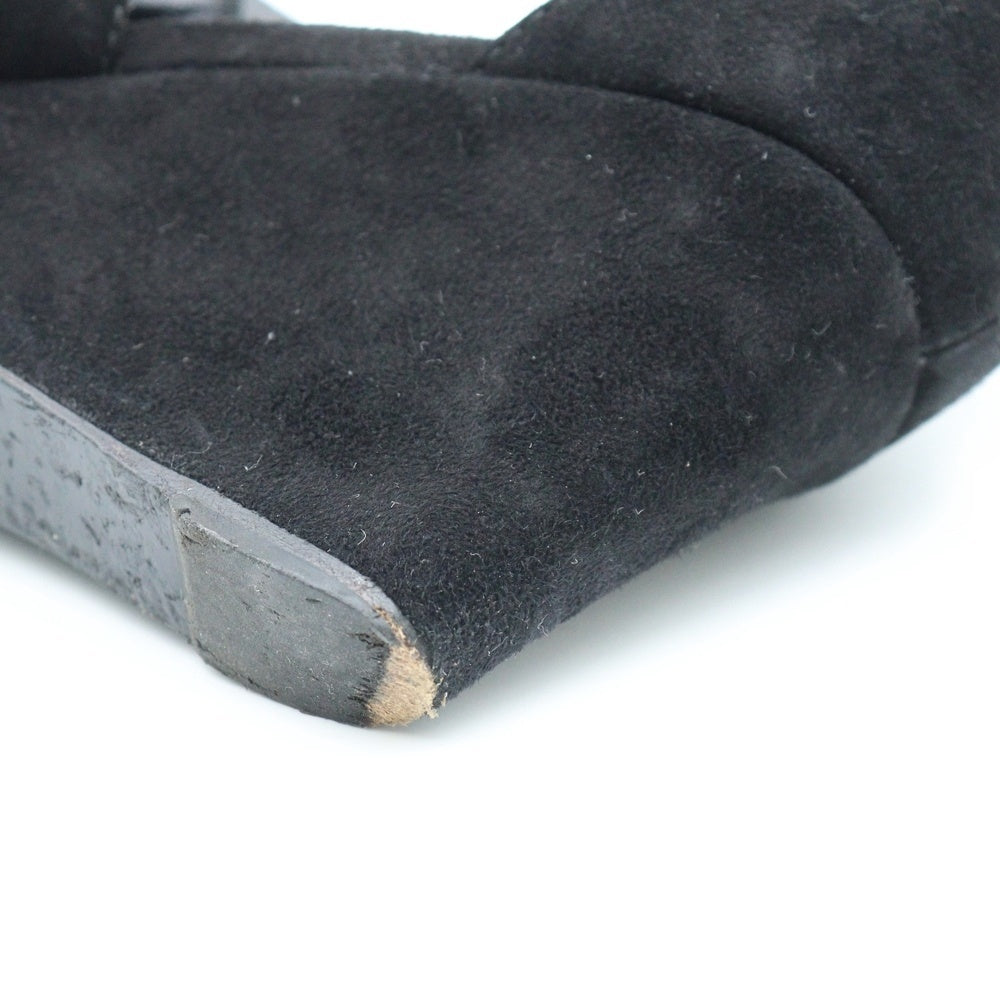 LOUIS VUITTON(ルイヴィトン) ホライズンライン LVロゴプレート スエードレザー ウェッジソール ヒール ストラップ サンダル シューズ ゴールド金具 ブラック レディース