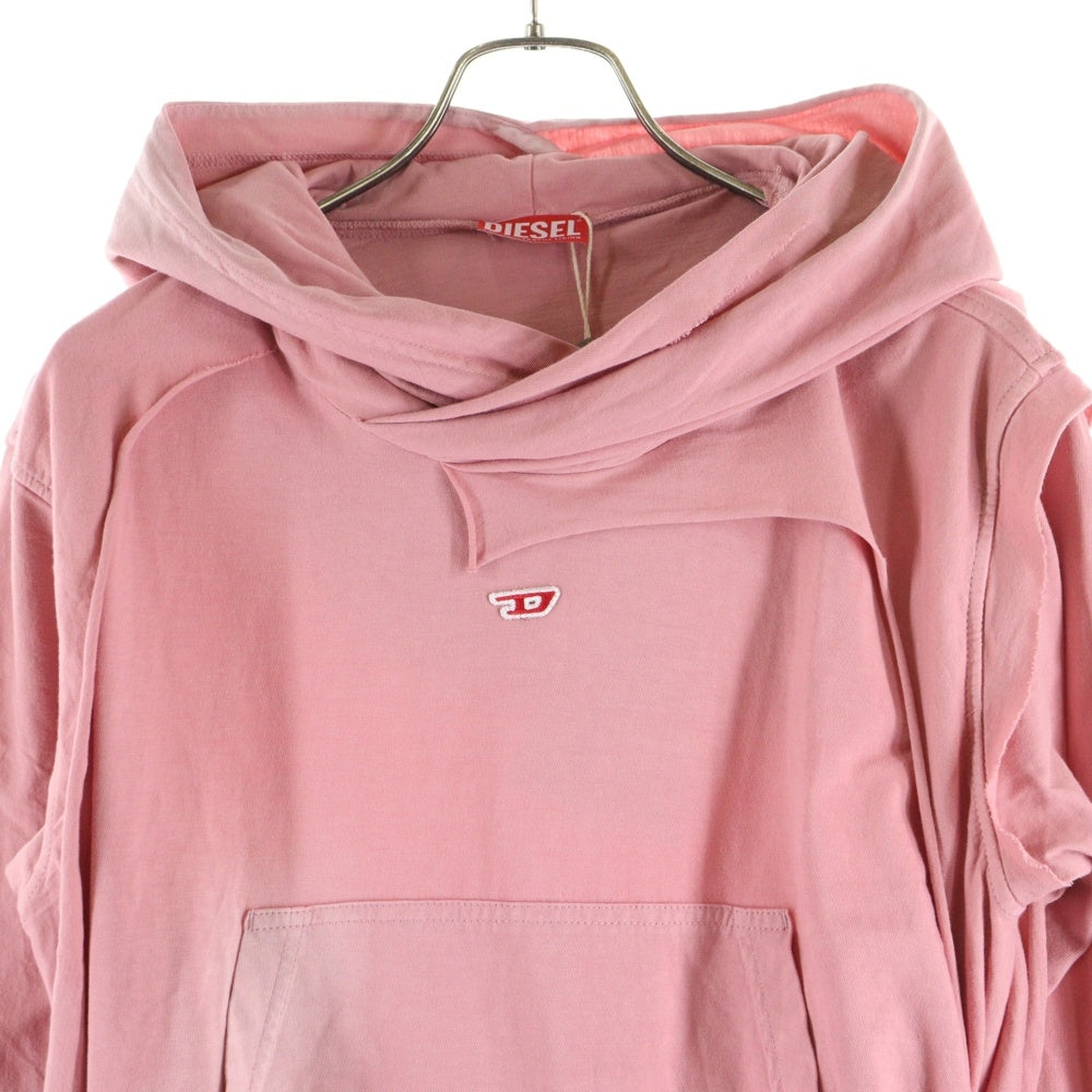 DIESEL(ディーゼル) F-MAITE Dワッペンロゴ ダメージ加工 レイヤード プルオーバー パーカー フーディー ピンク 0KLAH
