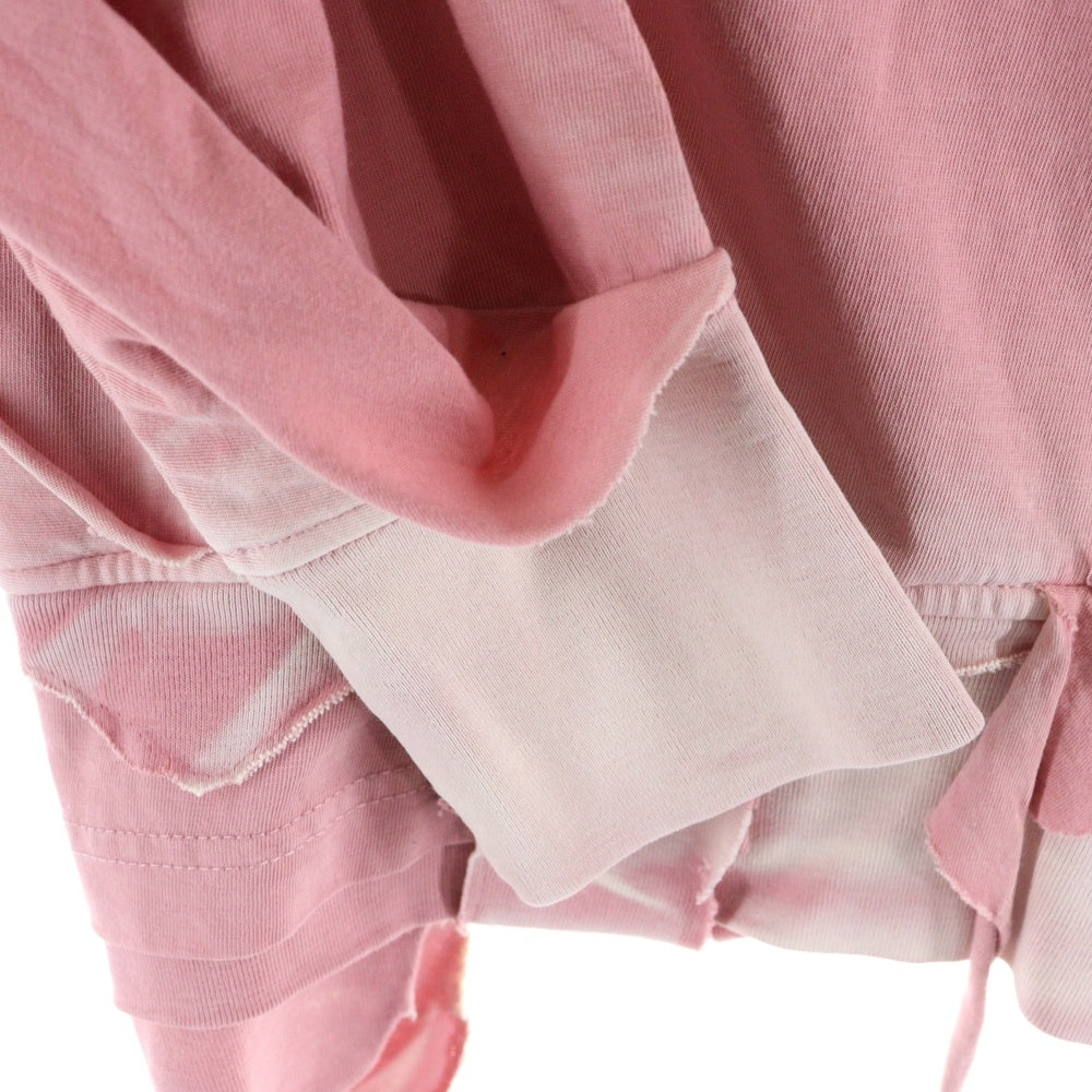 DIESEL(ディーゼル) F-MAITE Dワッペンロゴ ダメージ加工 レイヤード プルオーバー パーカー フーディー ピンク 0KLAH