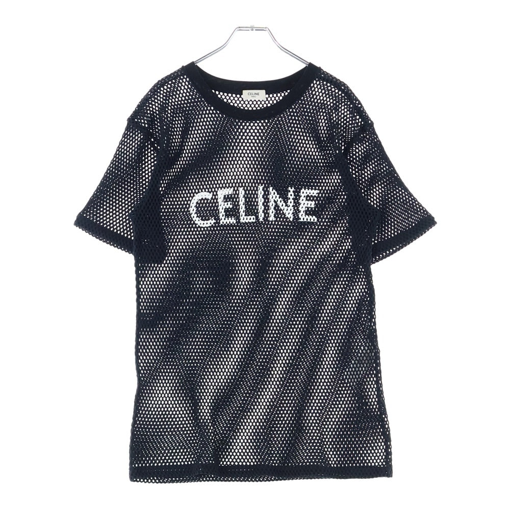 CELINE(セリーヌ) 22SS ロゴプリント メッシュ クルーネック 半袖Tシャツ カットソー ブラック 2X62A950P