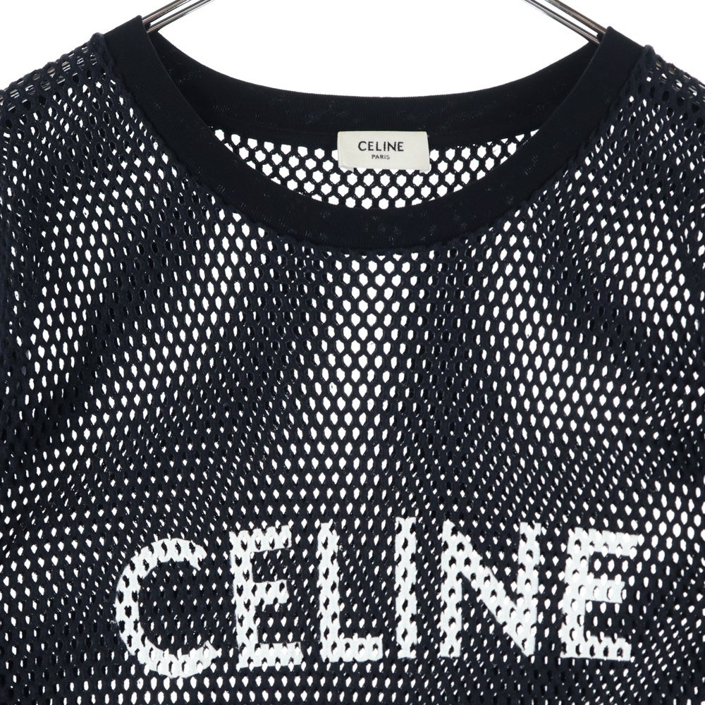 CELINE(セリーヌ) 22SS ロゴプリント メッシュ クルーネック 半袖Tシャツ カットソー ブラック 2X62A950P