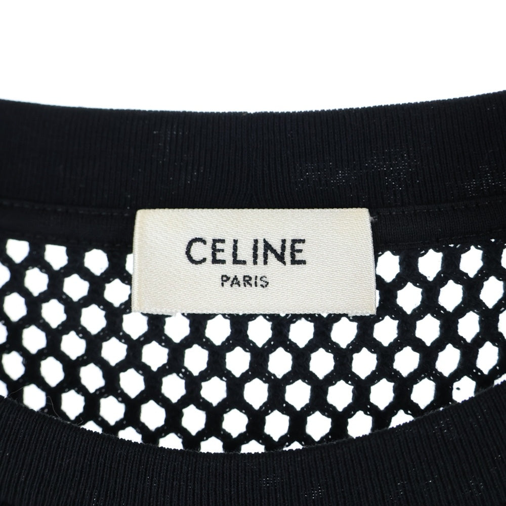 CELINE(セリーヌ) 22SS ロゴプリント メッシュ クルーネック 半袖Tシャツ カットソー ブラック 2X62A950P