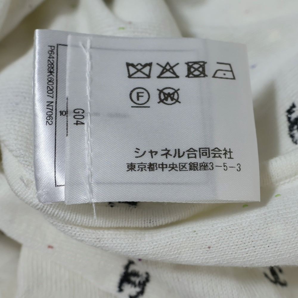 CHANEL(シャネル) ココマーク刺繍 ラメ スパンコール 総柄 コットンニット クルーネック 長袖Tシャツ カットソー ホワイト レディース P64289K60207