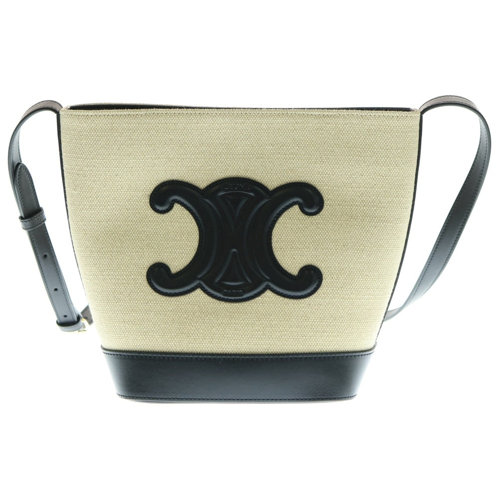 CELINE(セリーヌ) スモールバケット キュイル トリオンフ 2WAYバッグ ハンドバッグ ショルダーバッグ ブラック×ベージュ レザー×キャンバス ゴールド金具