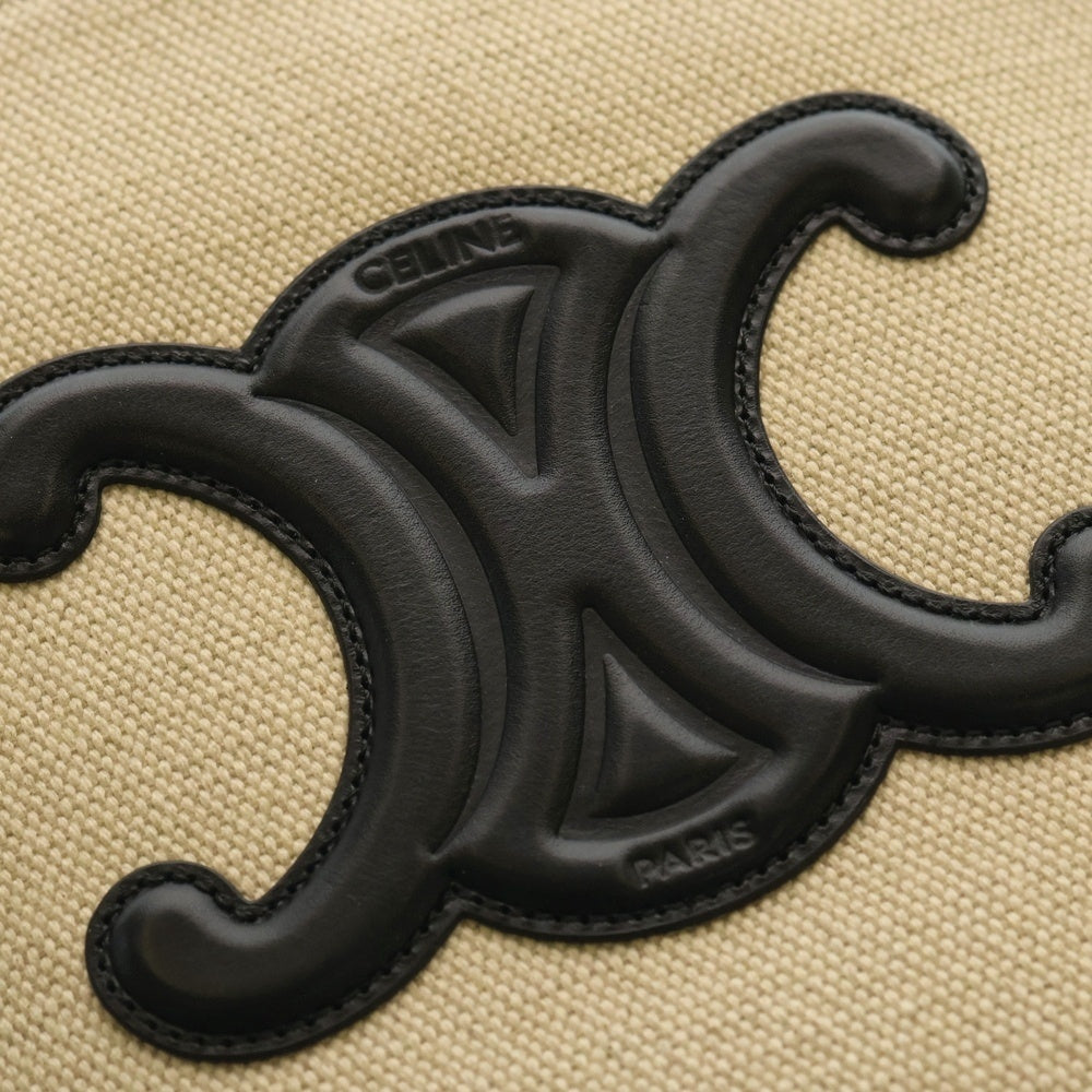 CELINE(セリーヌ) スモールバケット キュイル トリオンフ 2WAYバッグ ハンドバッグ ショルダーバッグ ブラック×ベージュ レザー×キャンバス ゴールド金具