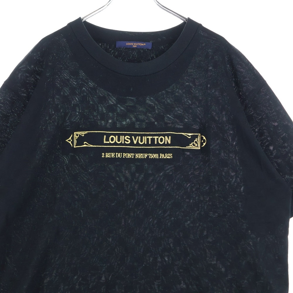 LOUIS VUITTON(ルイヴィトン) 25AW エンベリッシュド ダミエ ピケ ロゴ刺繍 クルーネック 半袖Tシャツ カットソー ブラック RM252MM JUV TY10W