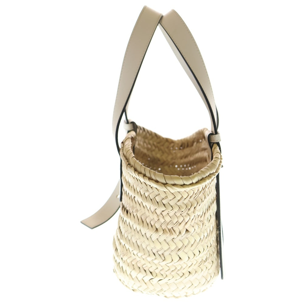 LOEWE(ロエベ) バスケット アナグラムロゴ レザーパッチ ラフィア カゴ ハンド トートバッグ ホワイト