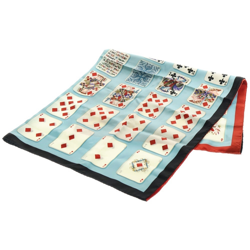 HERMES(エルメス) カレ90 ジュドゥ カルト シルクスカーフ トランプ柄 ライトブルー