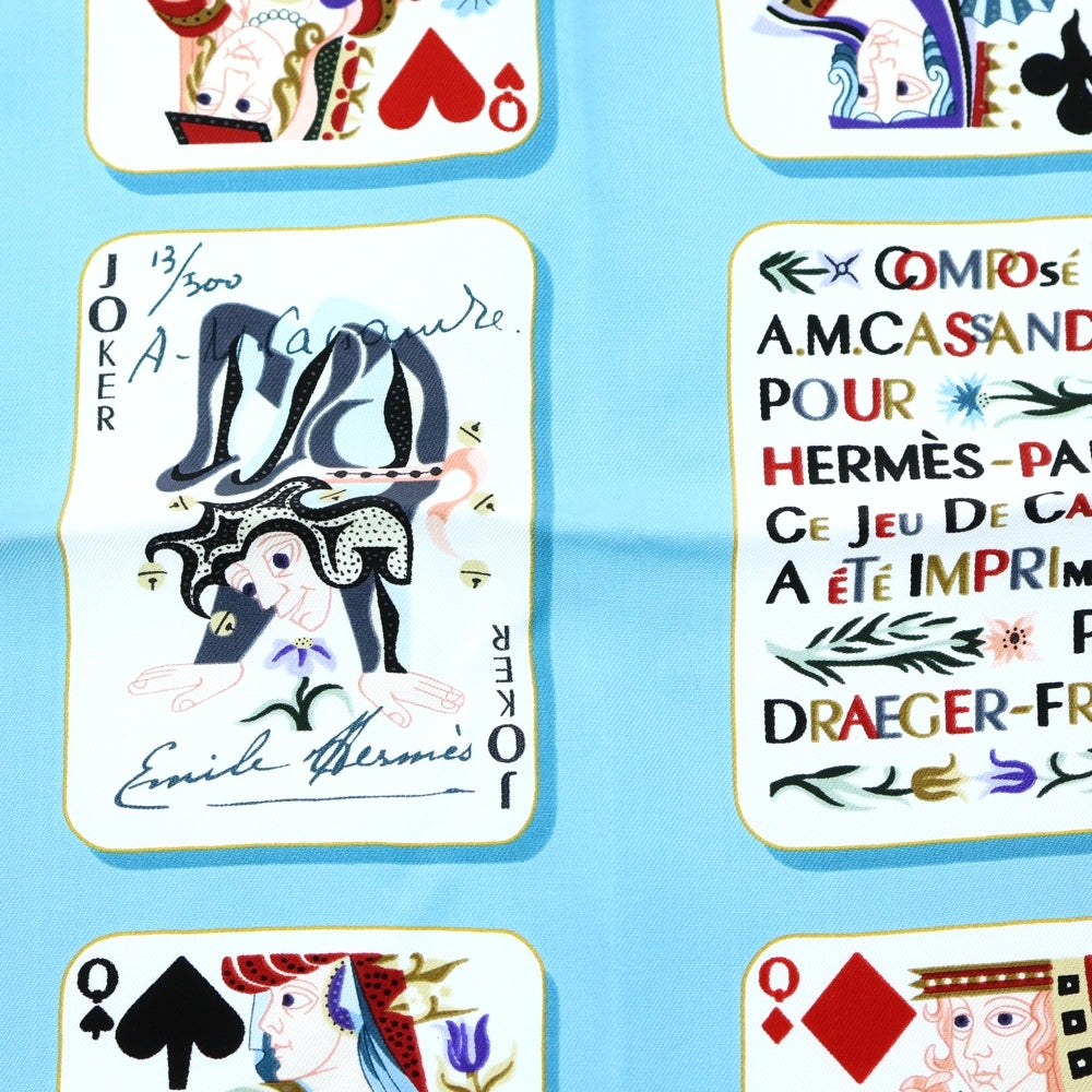 HERMES(エルメス) カレ90 ジュドゥ カルト シルクスカーフ トランプ柄 ライトブルー