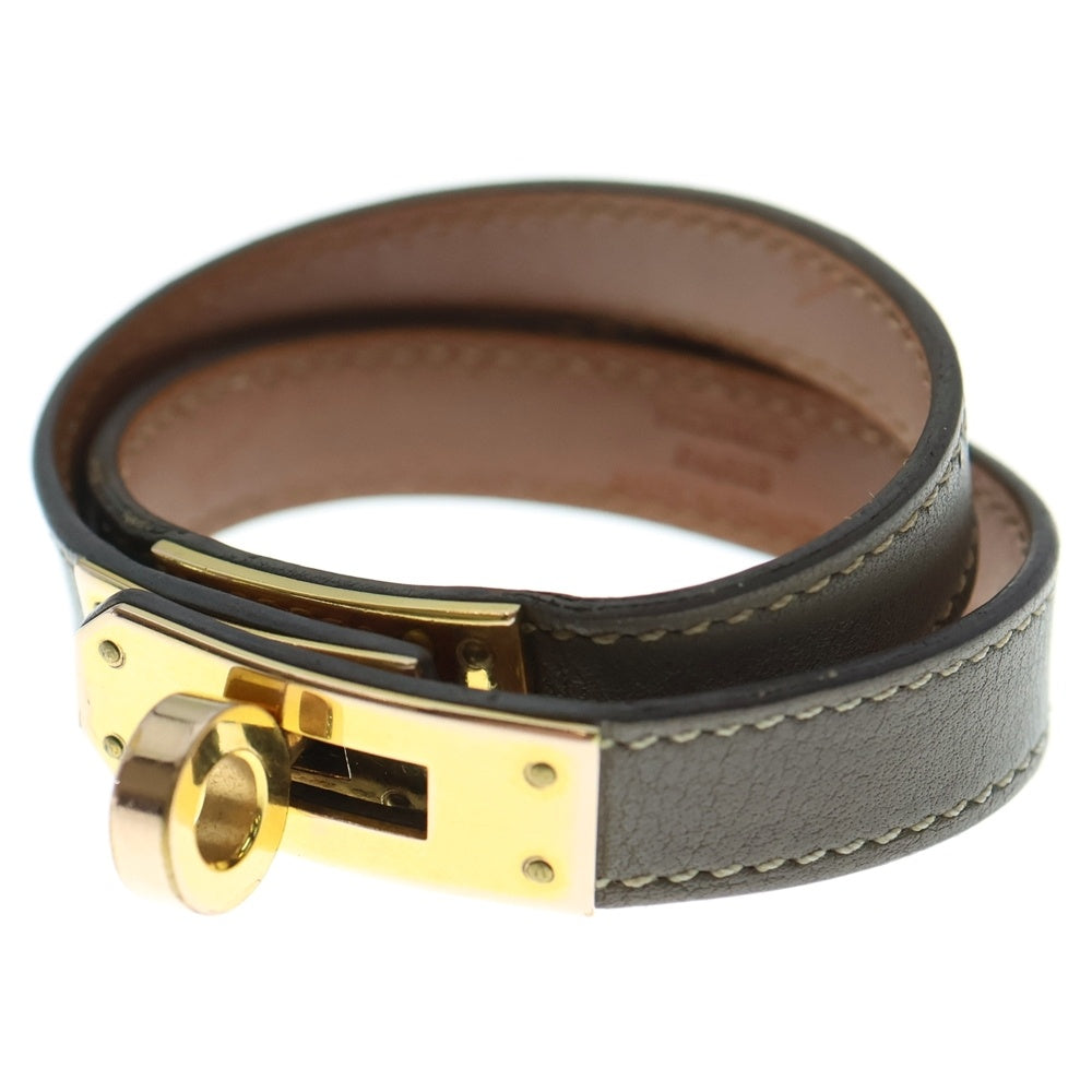 HERMES(エルメス) ドゥブルトゥール ブレスレット グレージュ レザー C刻印 ゴールド金具