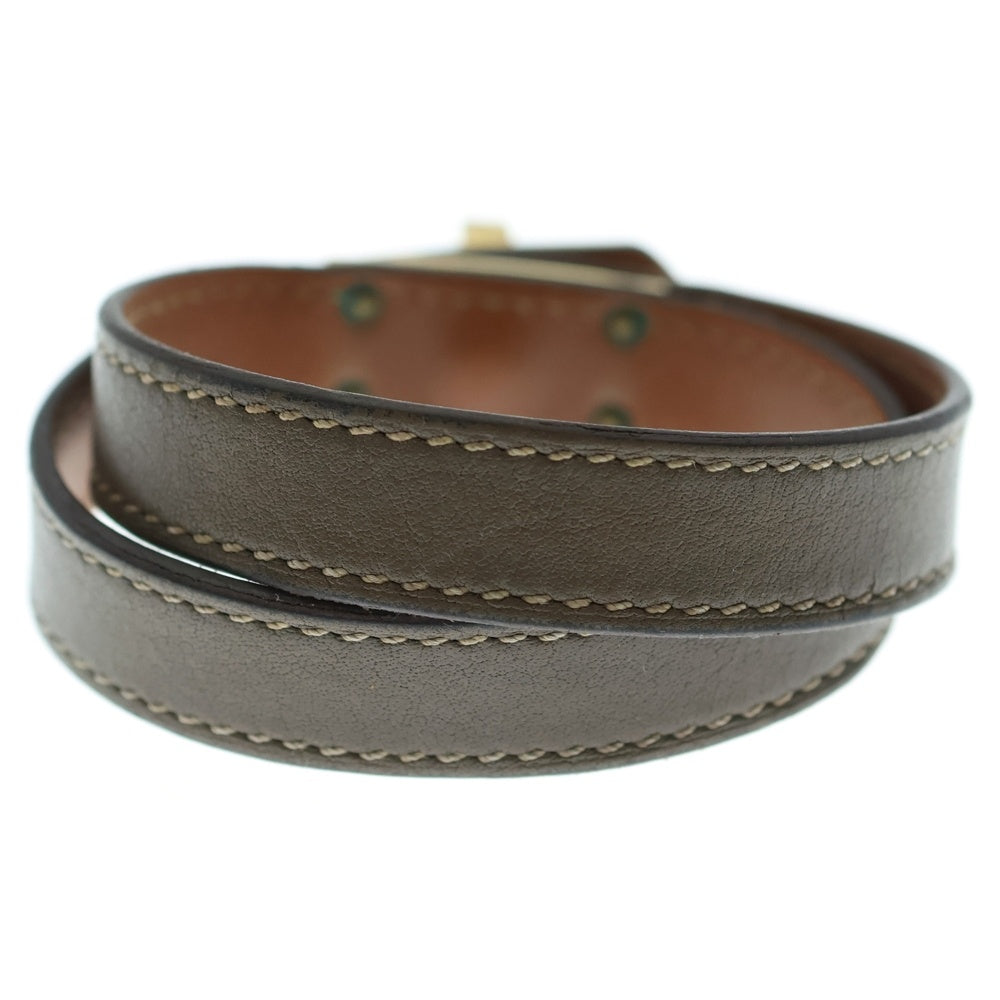 HERMES(エルメス) ドゥブルトゥール ブレスレット グレージュ レザー C刻印 ゴールド金具