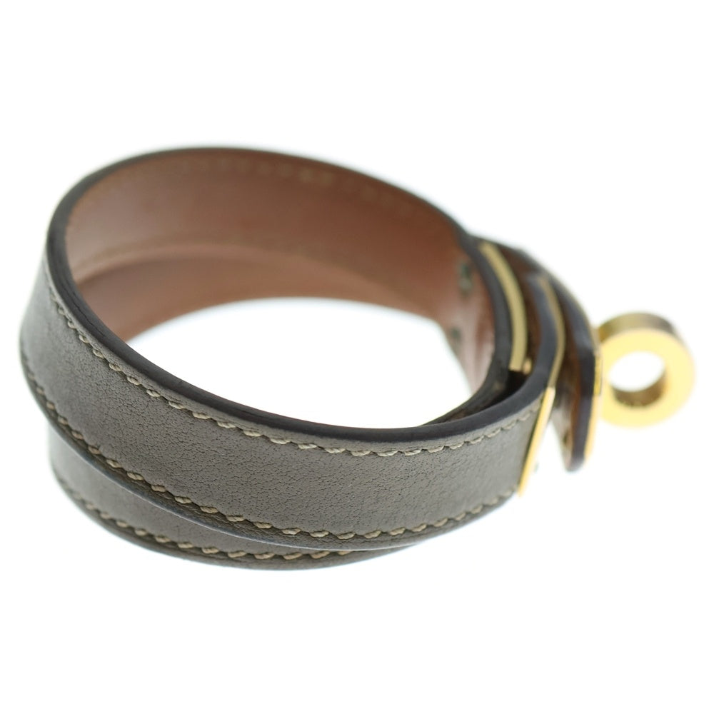 HERMES(エルメス) ドゥブルトゥール ブレスレット グレージュ レザー C刻印 ゴールド金具