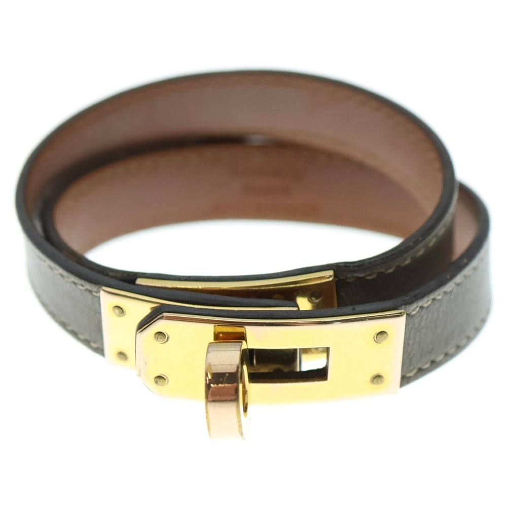 HERMES(エルメス) ドゥブルトゥール ブレスレット グレージュ レザー C刻印 ゴールド金具