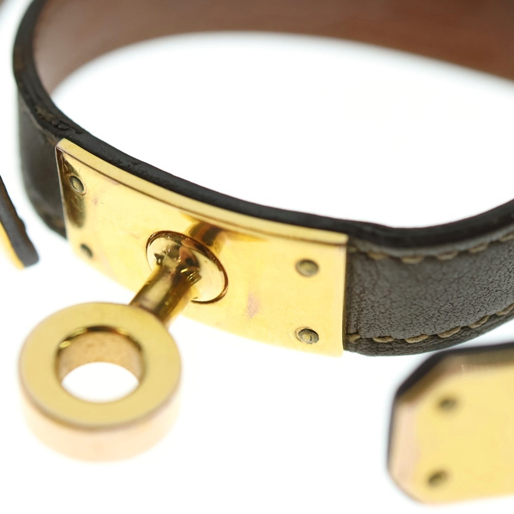 HERMES(エルメス) ドゥブルトゥール ブレスレット グレージュ レザー C刻印 ゴールド金具