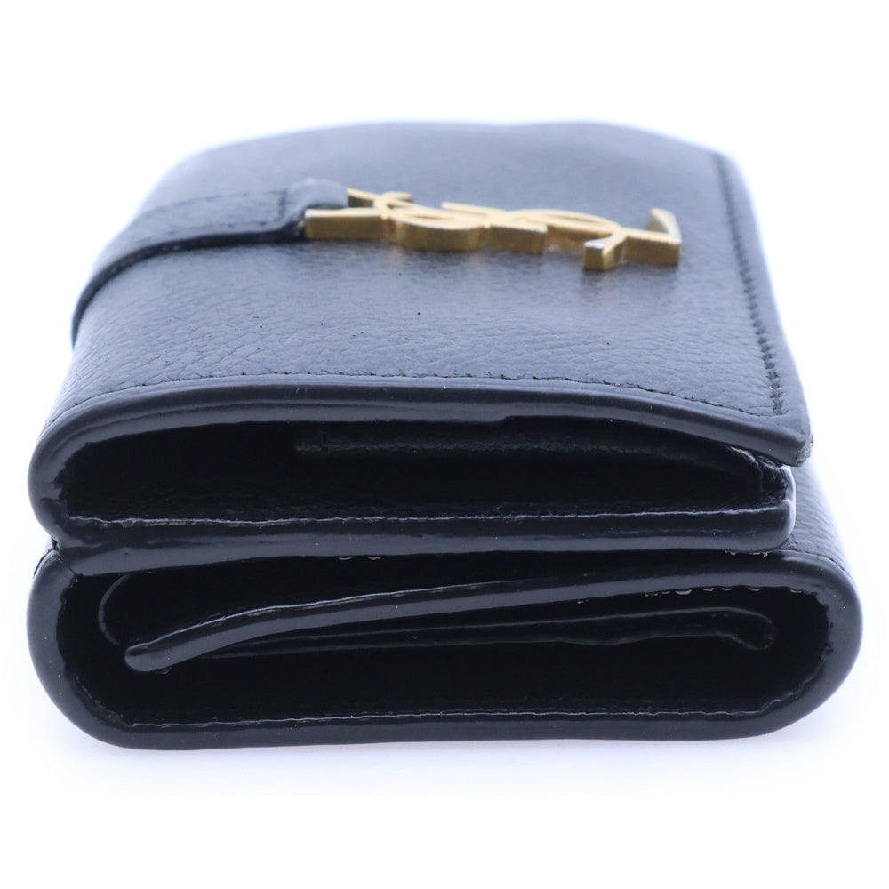 SAINT LAURENT PARIS(サンローランパリ) YSLライン オリガミ タイニーウォレット 三つ折り財布 コンパクトウォレット カードケース ブラック レザー 620287 ゴールド金具