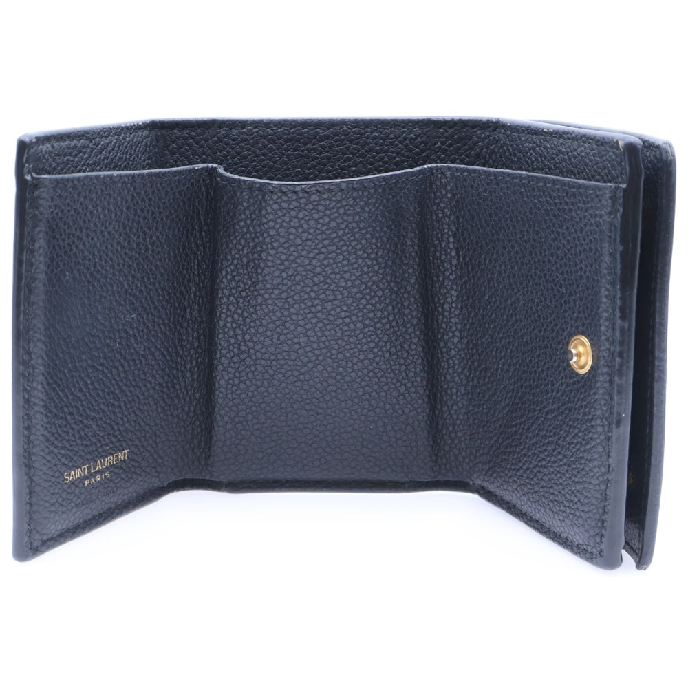 SAINT LAURENT PARIS(サンローランパリ) YSLライン オリガミ タイニーウォレット 三つ折り財布 コンパクトウォレット カードケース ブラック レザー 620287 ゴールド金具