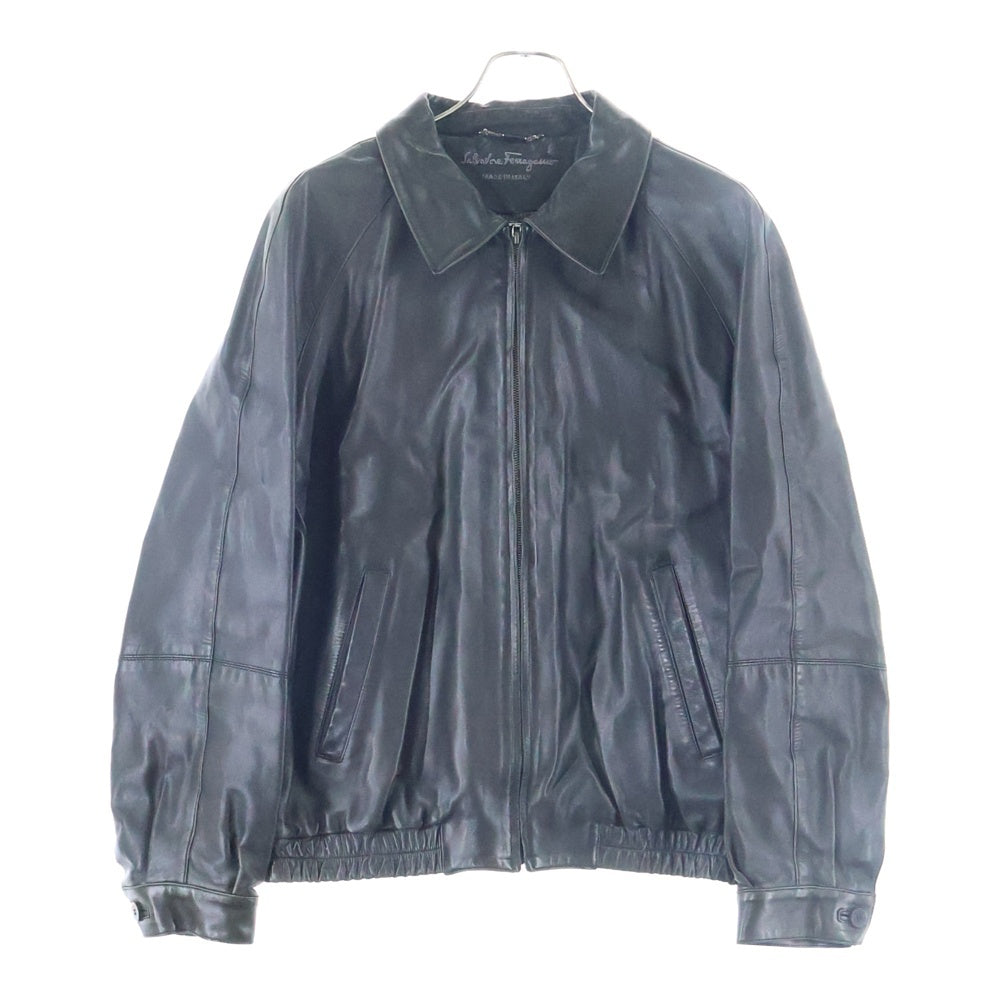 Salvatore Ferragamo(サルヴァトーレ フェラガモ) レザー ラグランスリーブ ジップアップ ジャケット ブルゾン ダークブラウン