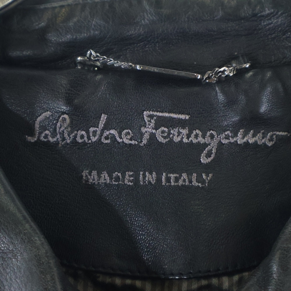 Salvatore Ferragamo(サルヴァトーレ フェラガモ) レザー ラグランスリーブ ジップアップ ジャケット ブルゾン ダークブラウン