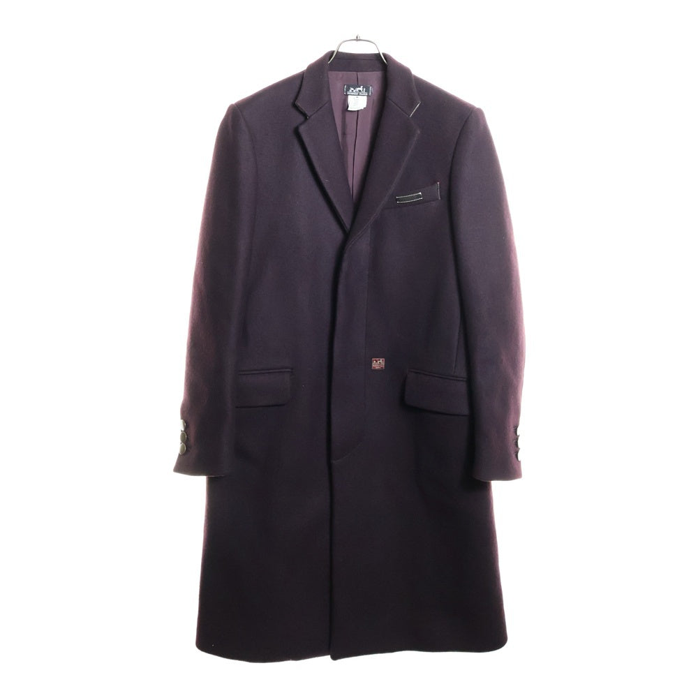 HERMES(エルメス) ロゴパッチ付比翼ボタンウールチェスターコート ワインレッド 51-5714