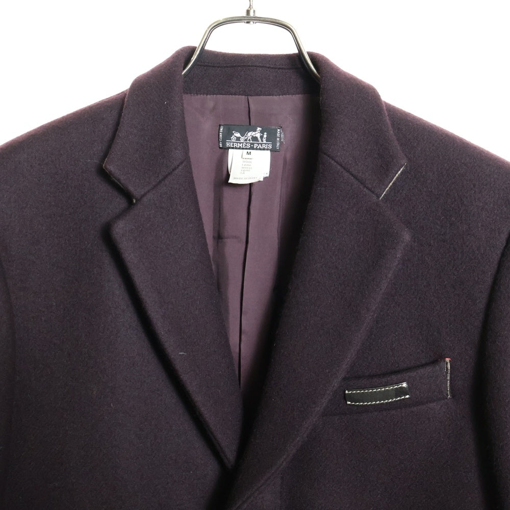 HERMES(エルメス) ロゴパッチ付比翼ボタンウールチェスターコート ワインレッド 51-5714