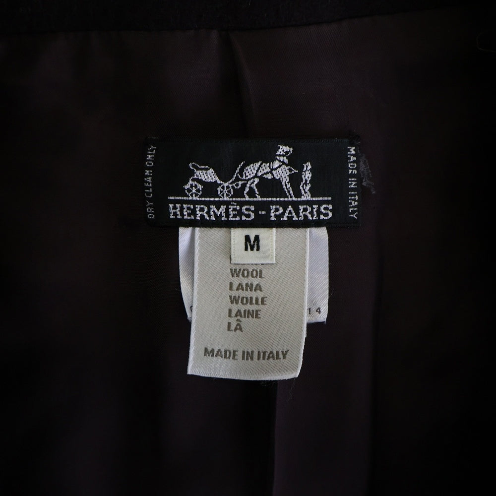 HERMES(エルメス) ロゴパッチ付比翼ボタンウールチェスターコート ワインレッド 51-5714