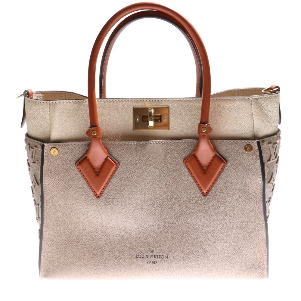 LOUIS VUITTON(ルイヴィトン) モノグラムタフタージュ オンマイサイドMM ハンドバッグ ショルダーバッグ ベージュ×ブラウン レザー M53825 ゴールド金具