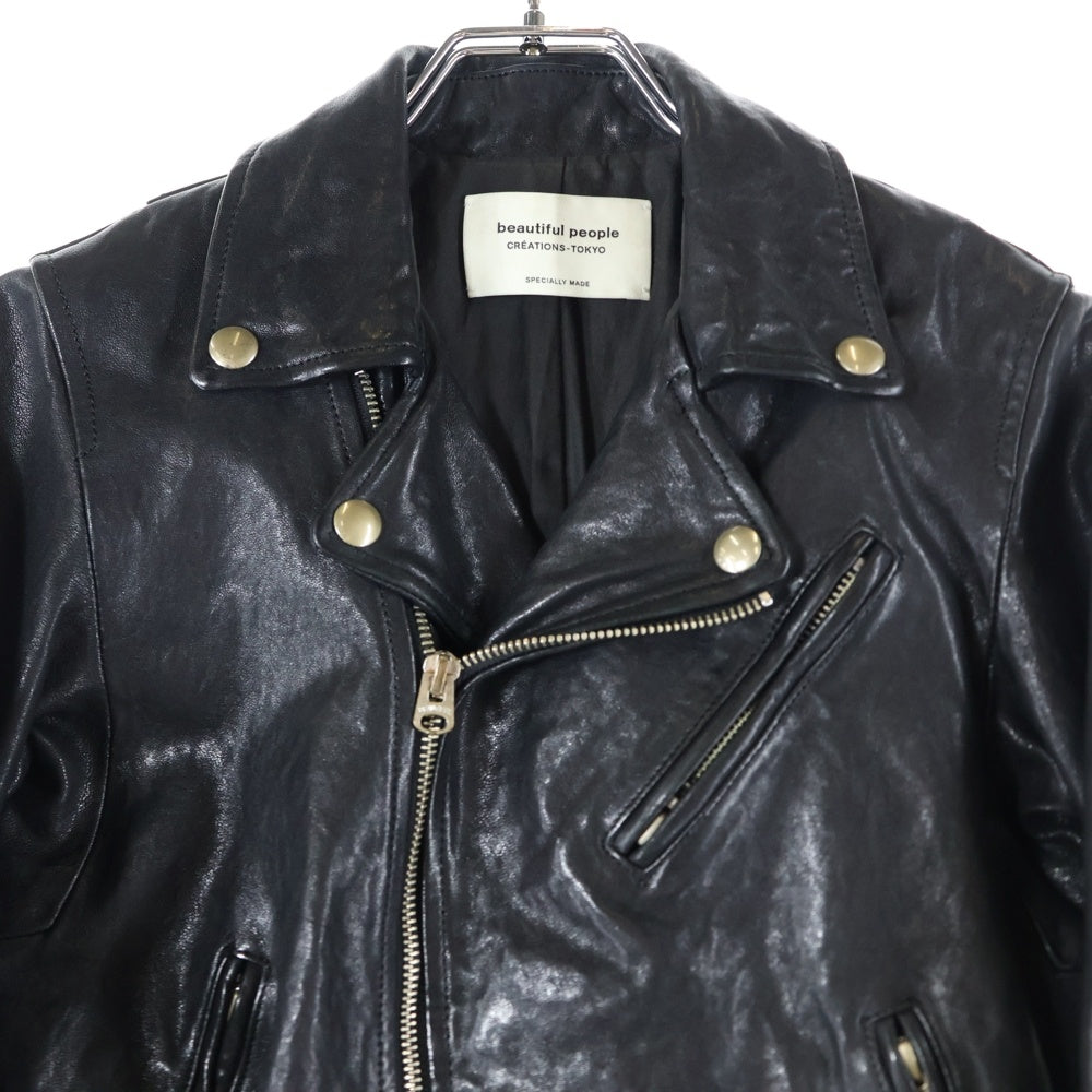 beautiful people(ビューティフルピープル) ラムレザー ダブル ライダースジャケット ブラック レディース 1620402401